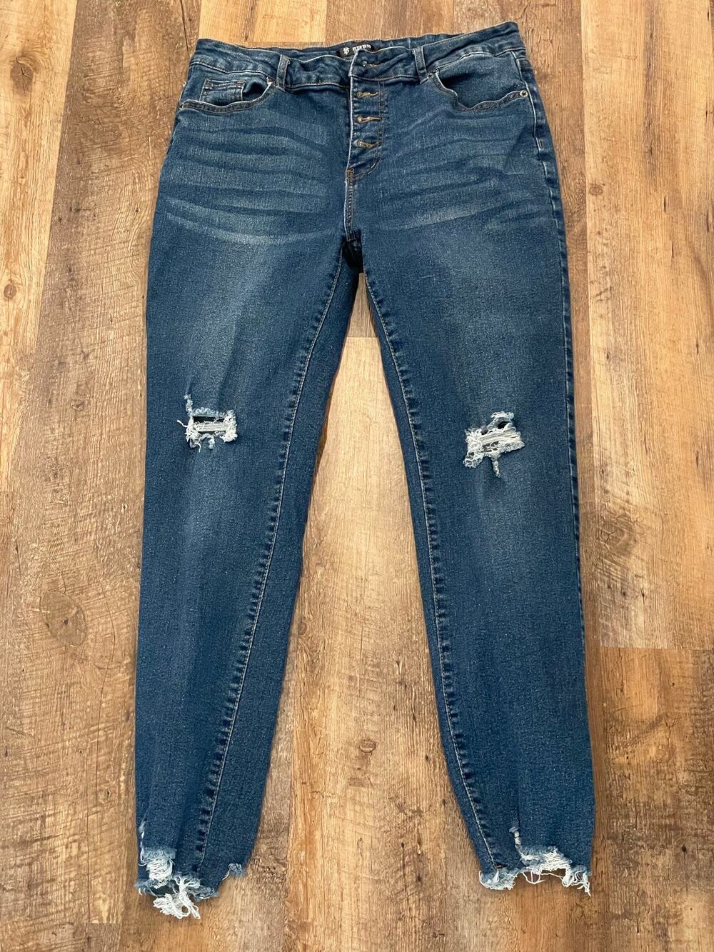 BTFBM button fly raw hem distressed  skinny jean LG